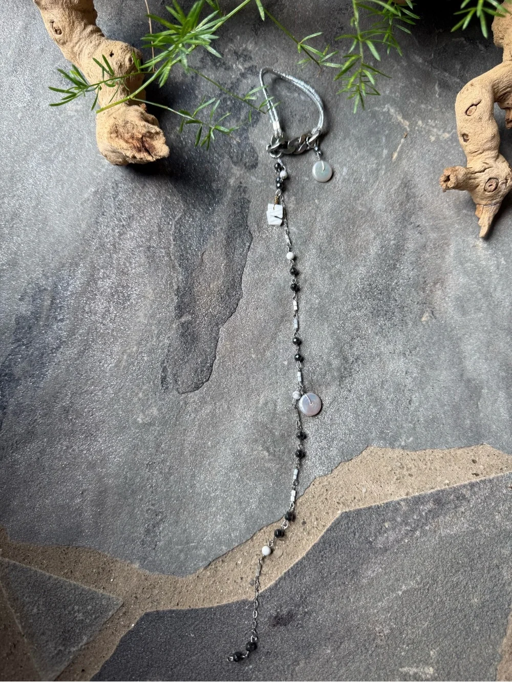 New🌟Free People-Silver and Black Beaded Dangle Hair Tie